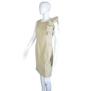 Calvin Klein Tan Sheath Dress with Shoulder Ruffle - Size 4